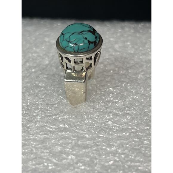 vintage silpada sterling silver 925 Square Pinky Ring Faux Oval Turquoise Size 6 - Picture 4 of 13